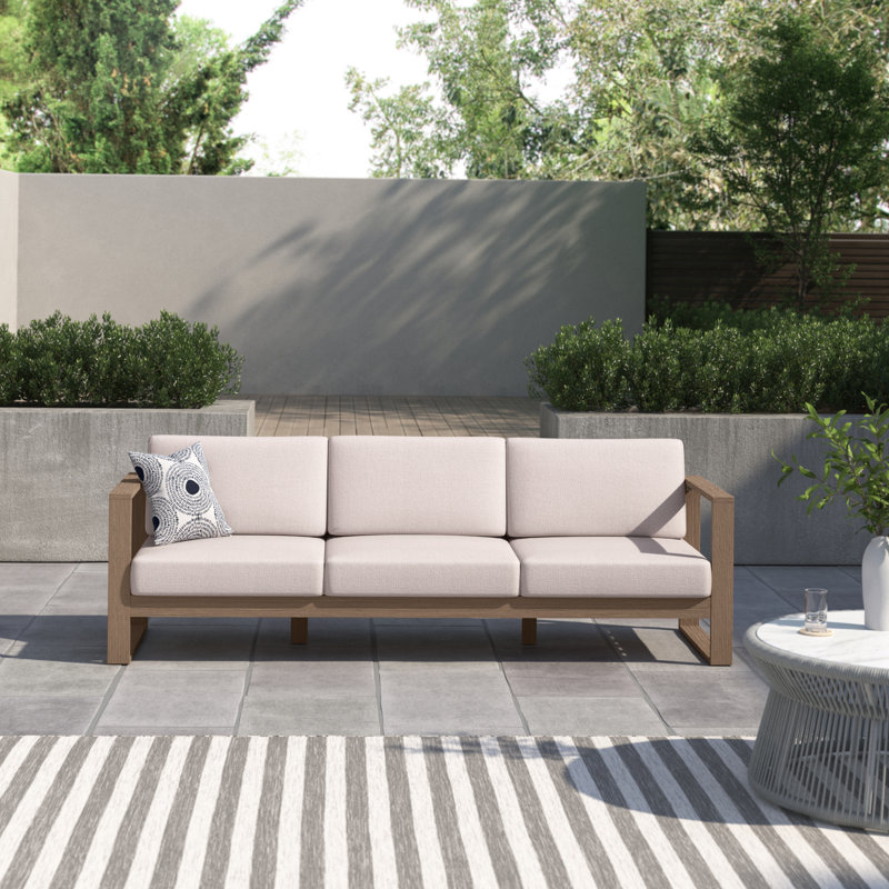 Gavina Outdoor Solid Eucalyptus Wood Sofa with Cushions & Reviews